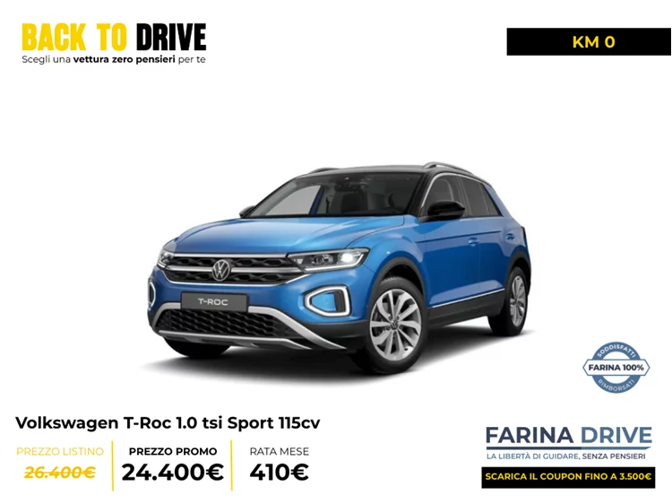 KM0 - Volkswagen T-Roc 1.0 tsi Sport 115cv